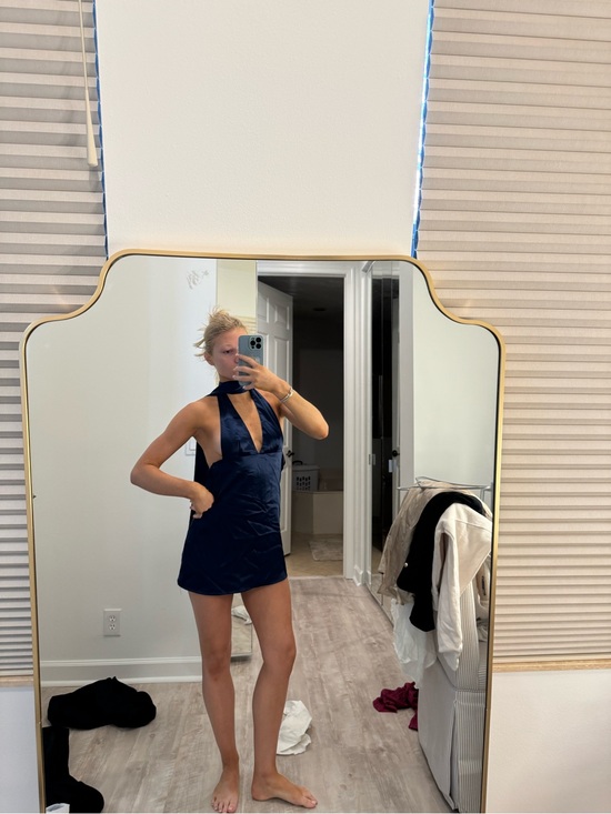 Peppermayo Dresses & Skirts - PEPPER MAYO Navy Halter Mini Dress with neck scarf Plunge V-Neck open back